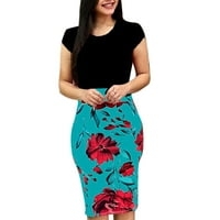 〖Roliyen〗 Mini haljine za žene O-izrez Spajanje kratkih rukava Cvjetni klip cvjetni košulje za ispis