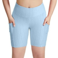 Buigttklop Yoga hlače, ženska modna casual publika mjehurića teksture visoki struk elastični džep joga hlače hlače svijetloplava plava m