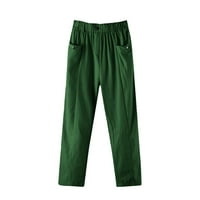 Ženske casual hlače Čvrste pamučne i posteljine sa džepom dugih hlača plus veličine hlače zeleno xl