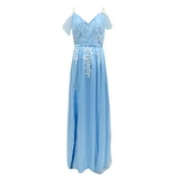 Plus size Ljetne haljine Modni V-izrez bez rukava bez rukava Blue XL