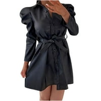 Foto-spremne odjeće, temperament lapela čvrsta košulja kaiševe dugih rukava kožna suknja za žene suknje crna 12