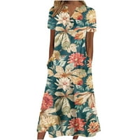 Aurouralne haljine s dugim rukavima za žene Ženske ljetne ležerne tipke s V-izrezom kratki rukav sa
