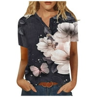 Ženski bluzes bluza plus veličina kratkih rukava cvjetni ženski plus košulje Henley ljetni vrhovi crni