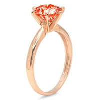 2. CT sjajan okrugli rez simulirani crveni dijamant 14k Rose Gold Solitaire prsten SZ 7.75