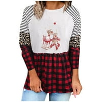 Cleance ženska casual crewneck duks božićni ekran tisak plaćene majice s dugim rukavima majice s labavim