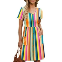 Ženske oblače kratki rukav letnji gumb niz dužinu koljena sa džepovima Ležerna haljina narančasta L