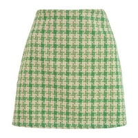 Ženska kratka suknja Mala mirisna suknja visoke struk Vintage Woolen Plaid A oblik suknje Mini suknje