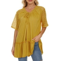 Olyvenn ženski trendy srusljivi plus midi bluze skraćene ljetne čipke šuplje kratkih rukava čipkasti
