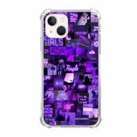 Purple City Neon Futrola za kolaž za iPhone 14, estetski umjetnički dizajn uzorak meko poklopac kafe