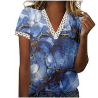 Ženske cvjetne tiskane majice modna ljetna kroščova čipka obloga V-izrez majica plus veličina casual
