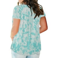 Loyisvidion Womenske bluze Čišćenje Žene plus veličina V-izrez Tipka-dye Ispis Dugme za kratke rukave