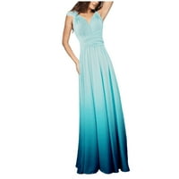 Ženske haljine V-izrez modni čvrsti gležanj duljina maxi ljetna haljina bez rukava svijetlo plava s