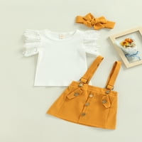 Mialeoley Toddlers Girls Trodijelna odjeća, majica za leteće rukave sa okruglim vratom + suknja od suspenzije