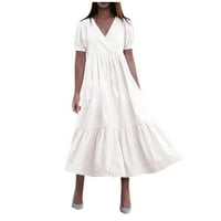 Ljetne haljine V-izrez Slobodno vrijeme Solid srednje dužine A-line kratkih rukava za ženske haljine