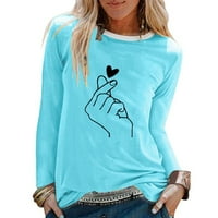 Fartey Proljetna grafička majica za žene s dugim rukavima Crewneck casual bluze Tunic Fit Ljetni gest