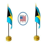Napravljeno u sad. Bahamas Rayon 4 X6 minijaturni uredski stol i male ručne mahačke zastava za zastavu uključuje brončane stalke za zastavu i male mini bahamske zastave