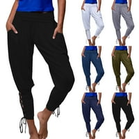 Pantalone za žene joga sportske odjeće čipke up zavojne boje pune boje casual elastične strugove gamaše