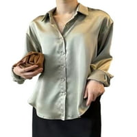 Rejlun ženske bluze reverske košulje dugih rukava Ležerna tunika košulja Retro Holiska crna 3xl