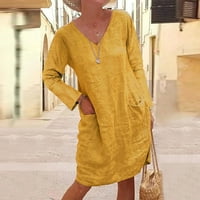 Žene ljetne haljine za žene mini haljina zabava labavi mini V-izrez cvjetni sa džepom žuti 5xl