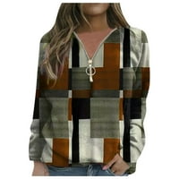 Ženske grafičke dukseve Pola zip pulover Duks jesen i zimski geometrijski print dugih rukava s dugim