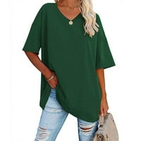 Ženski vrhovi bluza od pune boje kratkih rukava Loose Women Ljeto okruglo majice izrez Green M