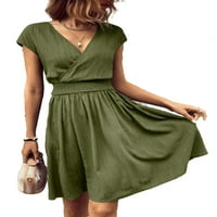 Casual običan V izrez Line haljina kratkih rukava Armije Green Womenske haljine