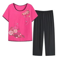 Plus veličine odijela za žene 70-ih odijelo za žene Ljetne obrezirane hlače Ispiši casual dva odijela ružičasta xl
