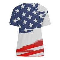 Bluze sksloeeeeg za žene Elegantna labava Fit American Flag tiskani kratki rukav CRAT CREAL Casual Patriotski