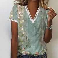 Žene ljetne vrhove modni V-izrez čipkasti patchwork kratki rukav casual top bluza čipke V-izrez plus