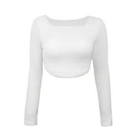 Majice Fabiurt za žene Žene Štorke u boji Utaknuti kvadratni džemper s kratkim majicom s dugim rukavima,