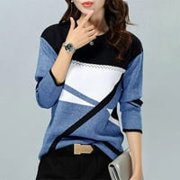 Ženski bluze Ženska plus bluza s dugim rukavima Slatka grafička otiska Košulje Crew vrat Ljetni vrhovi Plavi XXL
