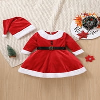 Toddler Baby Girl Božićna haljina Santa Claus Haljina crvena baršuna s dugim rukavima Tulle Haljina sa trakom za glavu