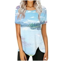 GDFUN Ljetni vrhovi Ženska tiskana imitacija pamučne majice s kratkim rukavima