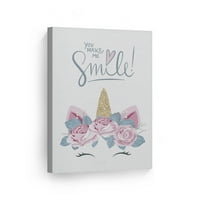 Dizajn osmijeha Zlatni rog Jednorog ružičasti cvjetovi citat jednorog Poklon zidni dekor platna Zidna