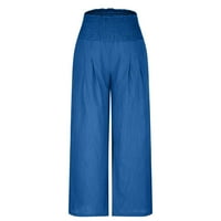 Palazzo Ljetne hlače za žene Ležerne prilike pune boje hlače Lood široke pantalone za noge Modni džepni