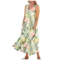 Ženska ljetna casual modna cvijeća tiskana haljina za okrugle vrata bez rukava