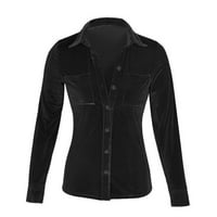 Košulje za žene Ženska zimska moda Velvet dugi rukav džep za džepne majice Top ženske majice crna +
