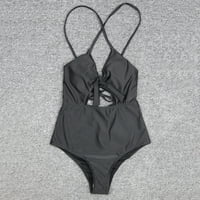 Ženska ljetna modna seksi solidna boja V-izrez bikini kupaći kostimi od plaže crni l