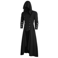 PXIAKGY zimski kaputi za muškarce muške jakna s kapuljačom kožna umetalica up kaput nisko gotički dukmični dugi gumb kaput jaknu odjeća crna + xl