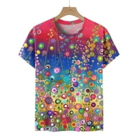 Joau Womens Ljetni vrhovi Cvjetni kratki rukav okrugli vrat T majice TEE Print Side Split Tunic
