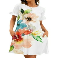 Abtel ženske majice TUNIC Summer Sandress casual kratke mini haljine dame boho putuju bijeli pozicionirani cvijet xl