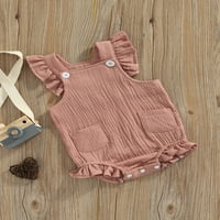 Canrulo Newborn Baby Girls Ljetna odjeća Kombinezona Solid Boja Dvostruki džepovi Ruffle Romper Playsuit odjeća smeđa 12- mjeseci