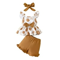 Baby Girl Outfits Proljeće Ljeto cvjetni pamučni ruffle bez rukava kratke hlače za glavom Outfits odjeća