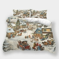 3D prekrivač pokrivači Božićna kuća Vintage Posteljina crtane figure Bijeli snježni dekor Duvet Poklopac