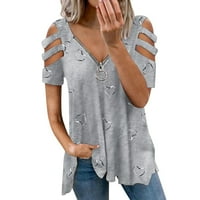 Košulje za žene Ležerne prilike za srce V izrez patent zatvarač kratkih rukava kaiš hladna ramena košulja