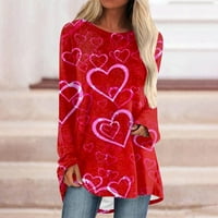 Dan zaljubljenih žena Ženski vrhovi ženske tiskane majice s dugim rukavima Bluza okrugli vrat casual vrhovi dukseri dugi rukav casual grafički pulover džemper grafički košulje