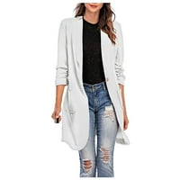 DrpGunly Blazers za žene, dugi rever dugi vitki kaput sa džepom svijetlo jakne za žene, ženske blazerve i odijelo jakne bijeli xl