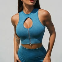 Ženska vježba bešavna rebrasta izdubljena Yoga Sportska grudnjaka za ključene za ključeve zip gornje grudnjake teretane, plava s