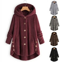 Plus veličine Žene topli kaputi sa kapuljačom Fluffy jakna Zimska odjeća Dukserica Tamno siva