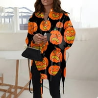 Ženska modna casual Halloween Print Dugme s dugim rukavima LEASE LOFO FIT TOP